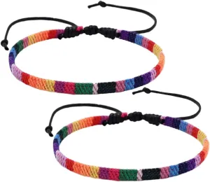 LGBTQ Pride Rainbow Bracelets Bulk Handmade Friendship Bracelets Boho Ethnic Style Wristband Bohemian Pride Month Jewelry for Women Men Adjustable