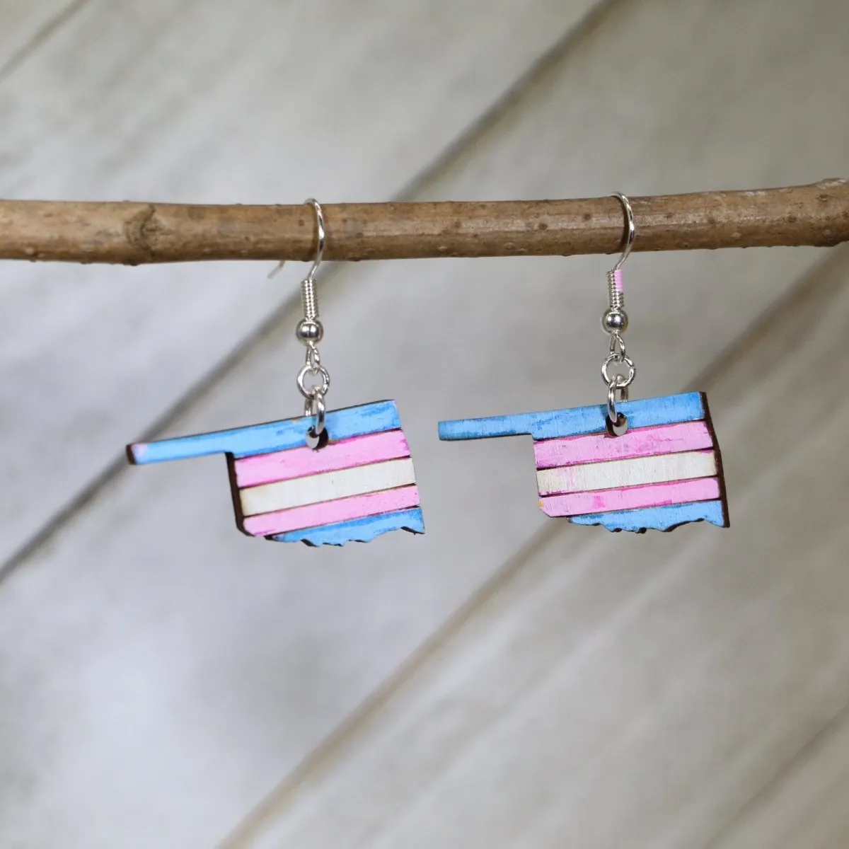 LGBTQIA  Oklahoma Trans Wooden Dangle Earrings by Cate's Concepts, LLC