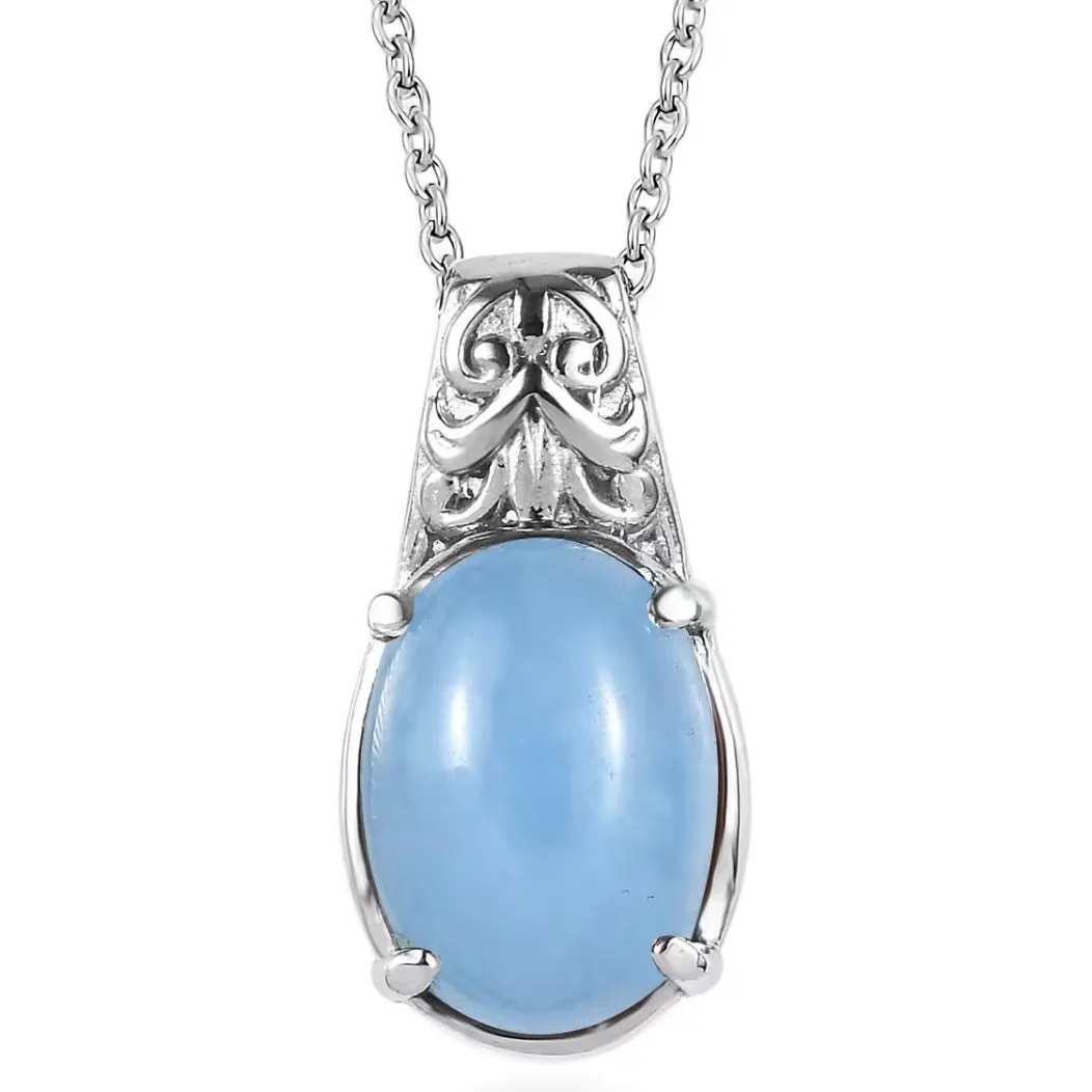 Light Blue Jade 6.00 ctw Pendant Silver Necklace Chain 20 In New