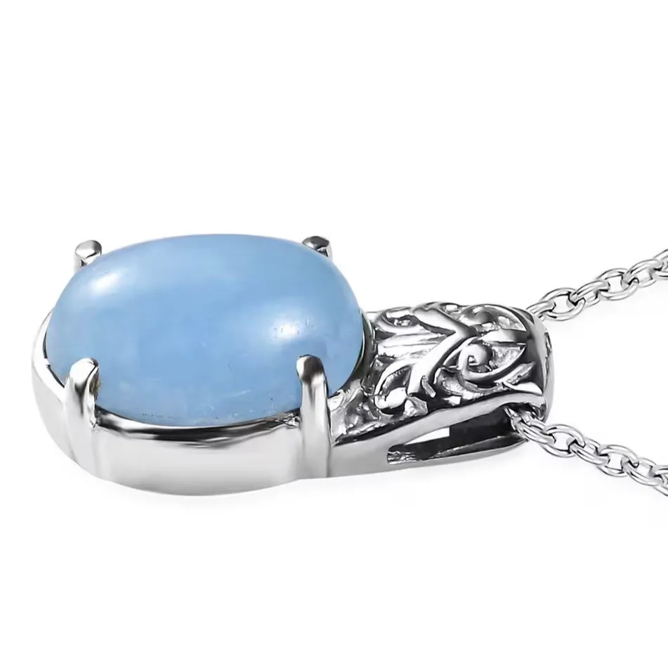 Light Blue Jade 6.00 ctw Pendant Silver Necklace Chain 20 In New