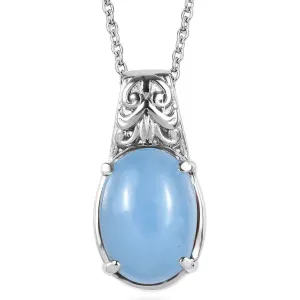 Light Blue Jade 6.00 ctw Pendant Silver Necklace Chain 20 In New