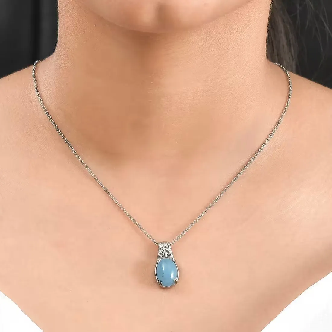 Light Blue Jade 6.00 ctw Pendant Silver Necklace Chain 20 In New