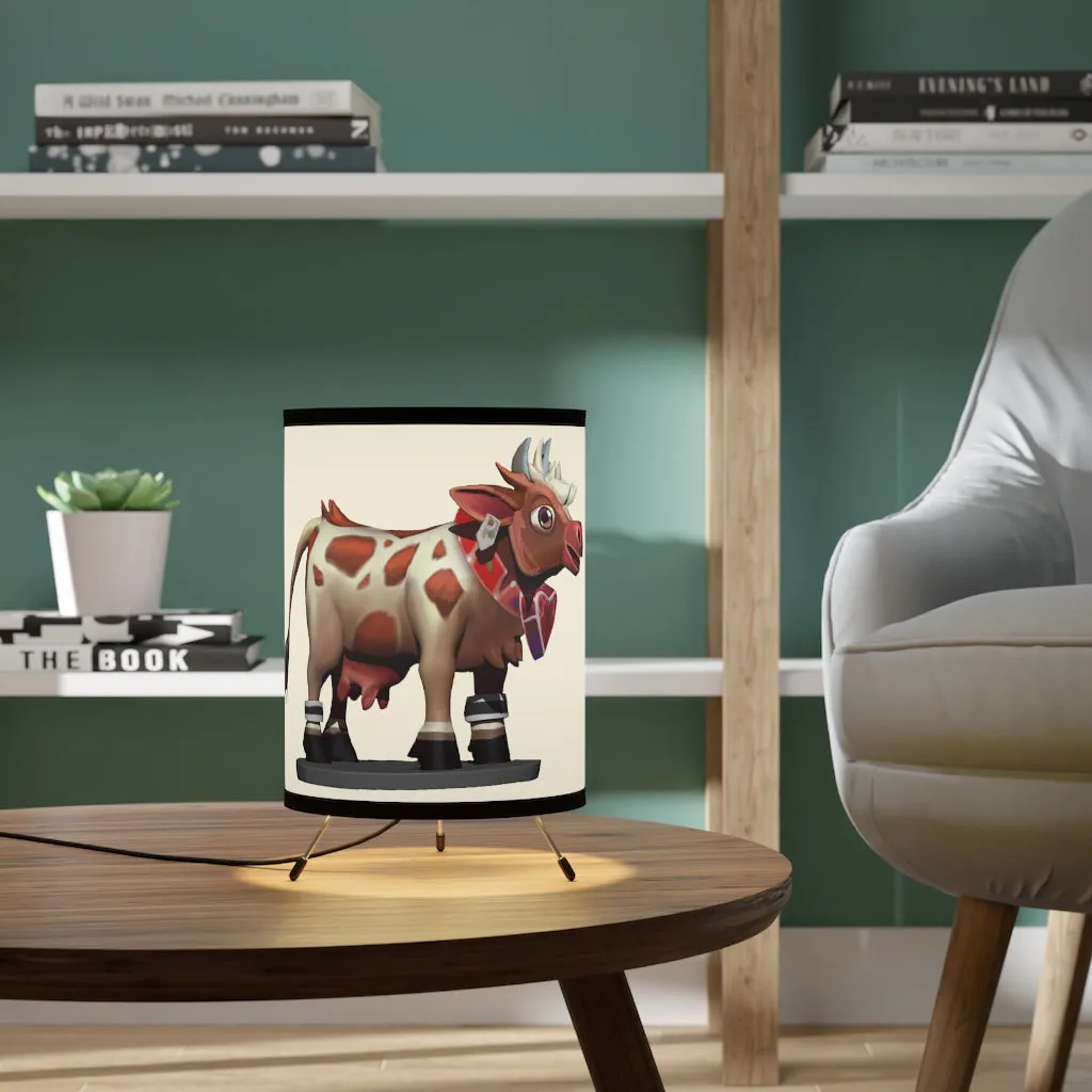 Light Brown Cow Tripod Lamp with High-Res Printed Shade, US/CA plug