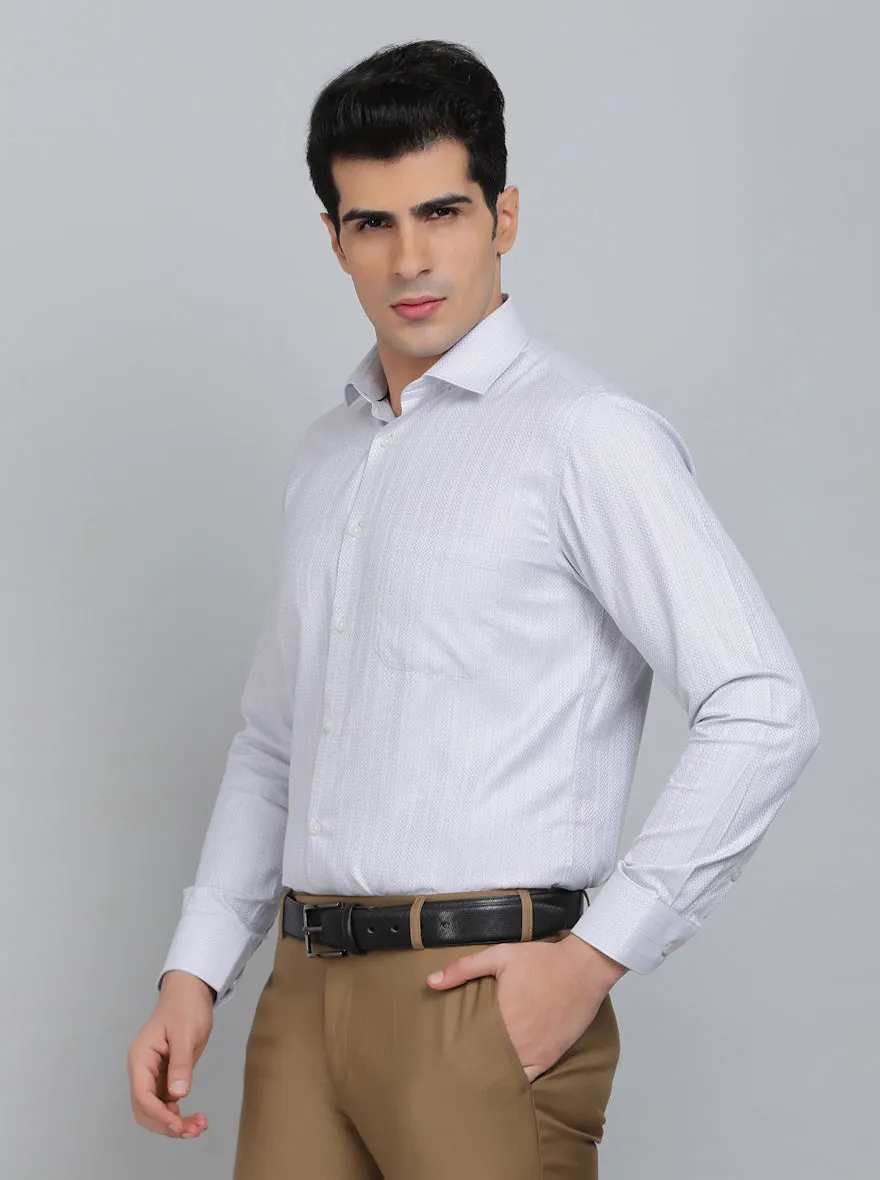 Light Grey Striped Slim Fit Formal Shirt | Greenfibre