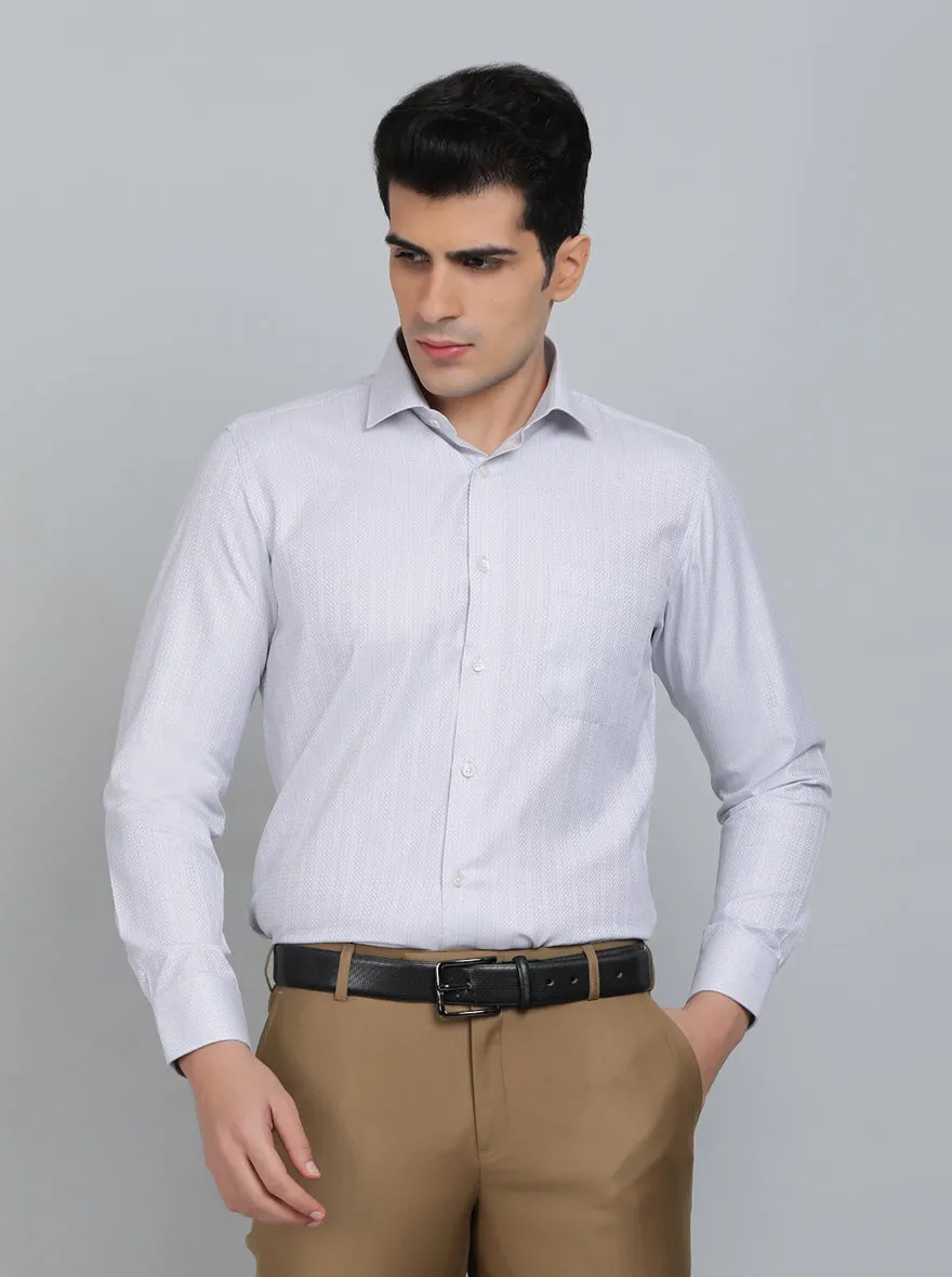 Light Grey Striped Slim Fit Formal Shirt | Greenfibre