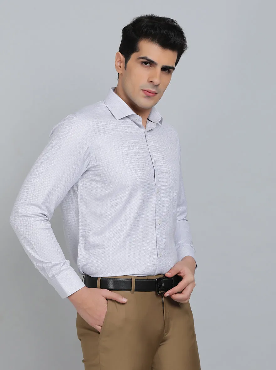 Light Grey Striped Slim Fit Formal Shirt | Greenfibre