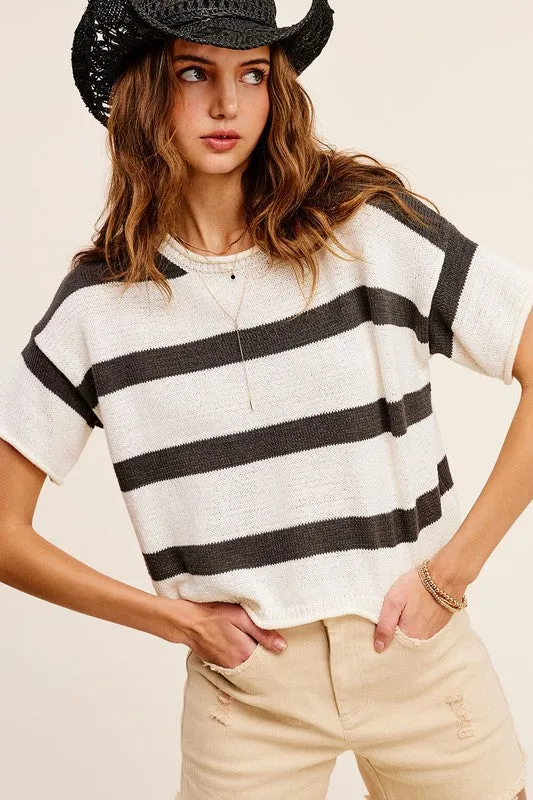 Lightweight Stripe Sweater Short Sleeve Top **Shipping already included in price for this item**