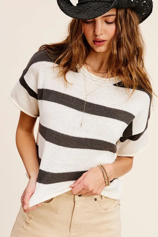 Lightweight Stripe Sweater Short Sleeve Top **Shipping already included in price for this item**