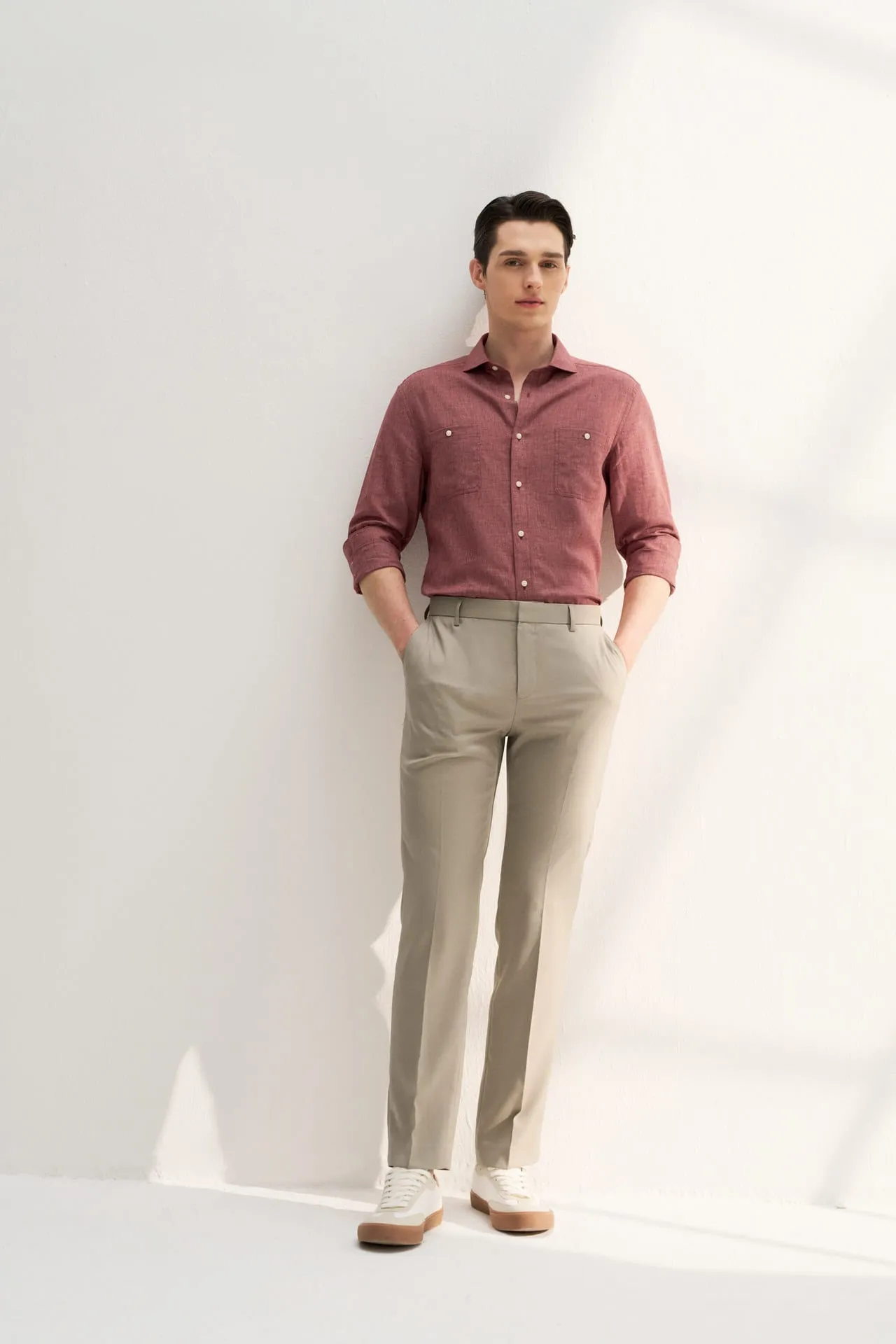 Linen Blend Casual Shirt in Smart Fit Windsor Collar