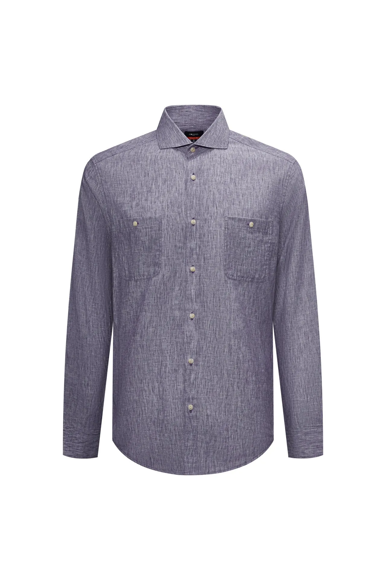 Linen Blend Casual Shirt in Smart Fit Windsor Collar