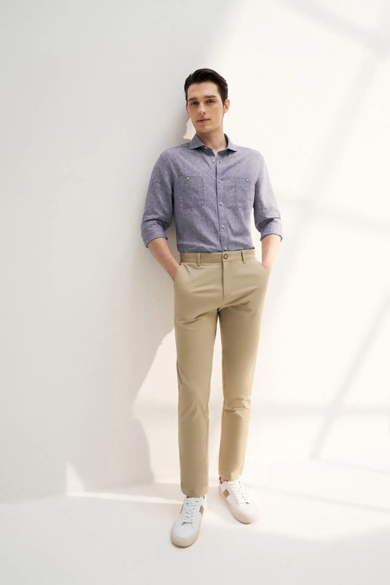 Linen Blend Casual Shirt in Smart Fit Windsor Collar