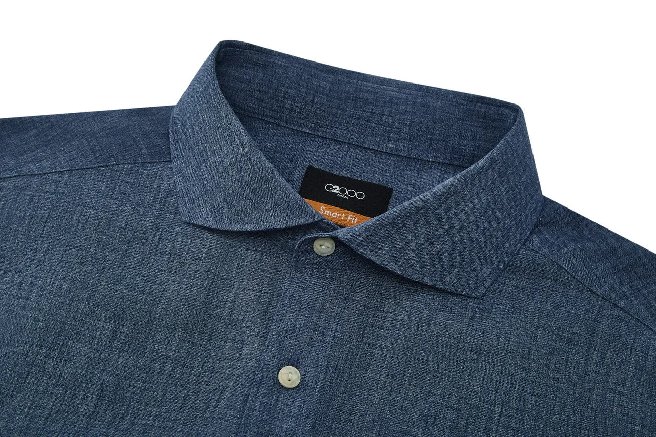 Linen Blend Casual Shirt in Smart Fit Windsor Collar