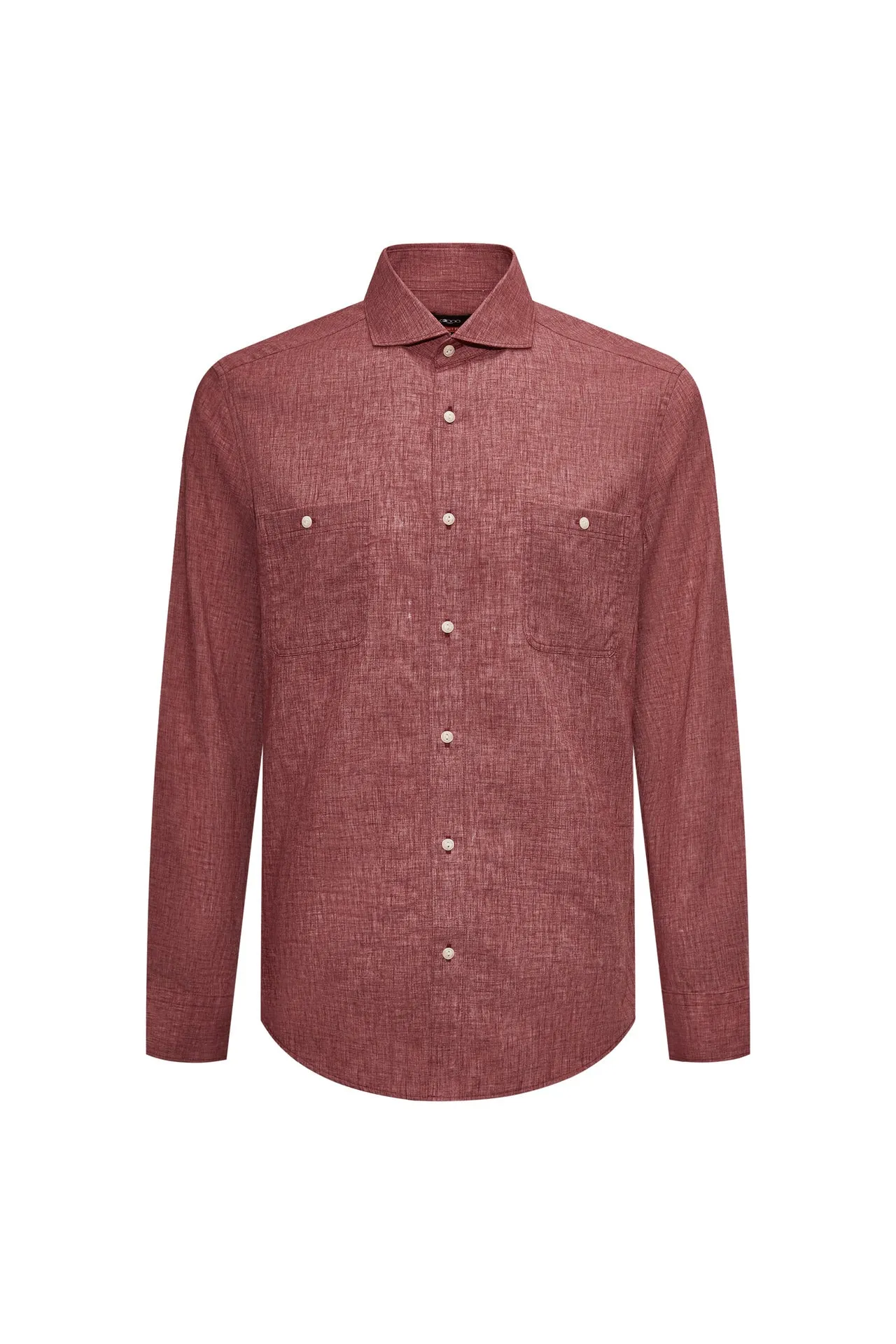 Linen Blend Casual Shirt in Smart Fit Windsor Collar
