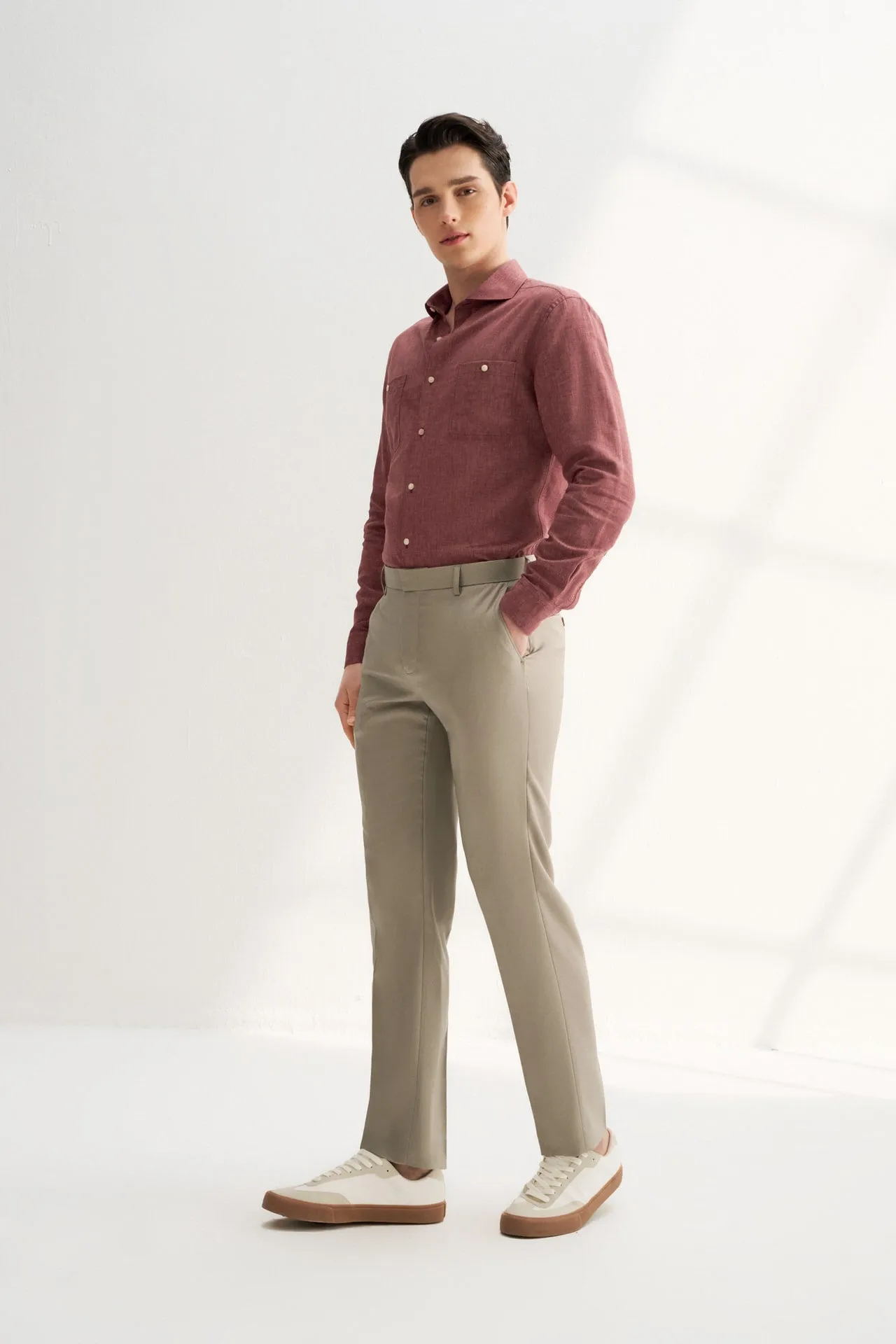 Linen Blend Casual Shirt in Smart Fit Windsor Collar