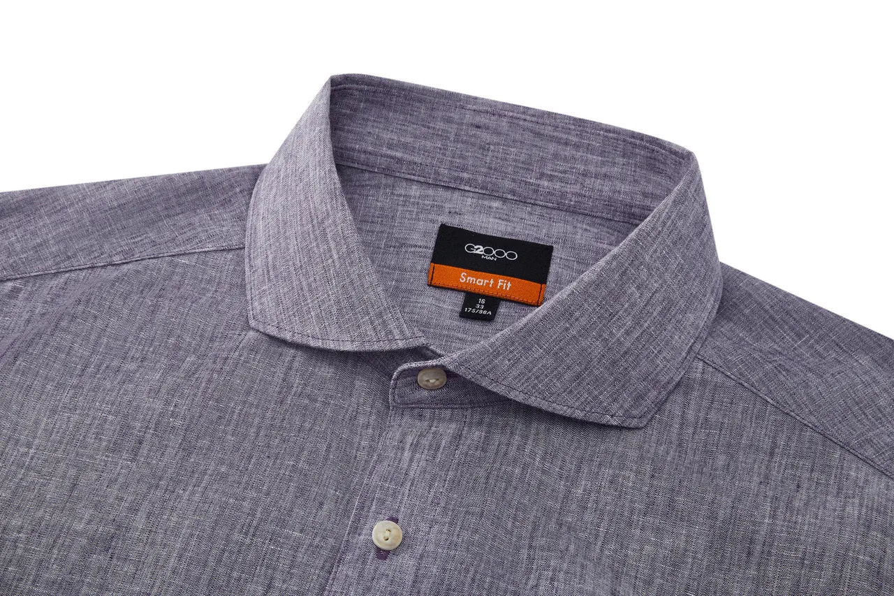 Linen Blend Casual Shirt in Smart Fit Windsor Collar