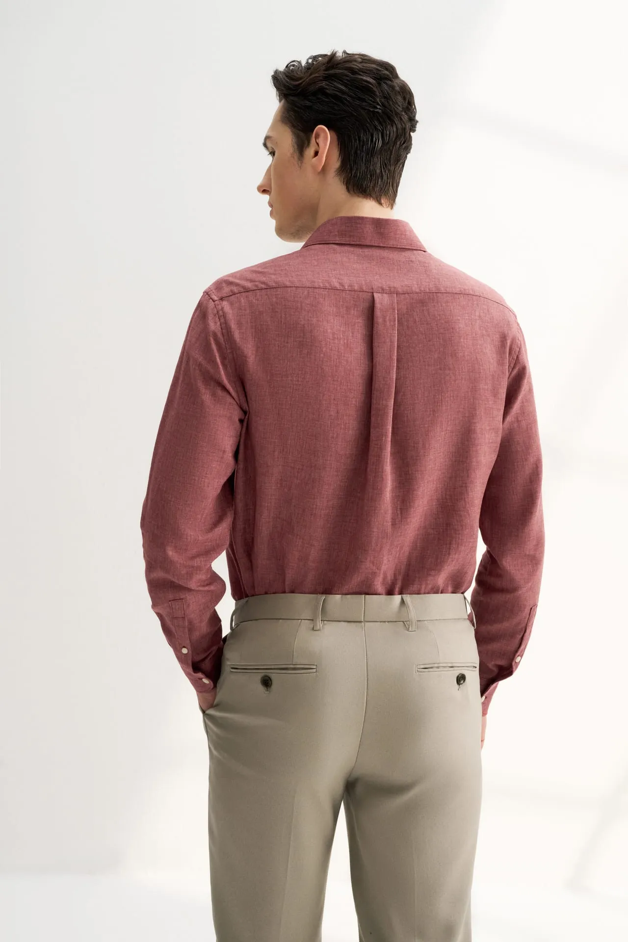 Linen Blend Casual Shirt in Smart Fit Windsor Collar