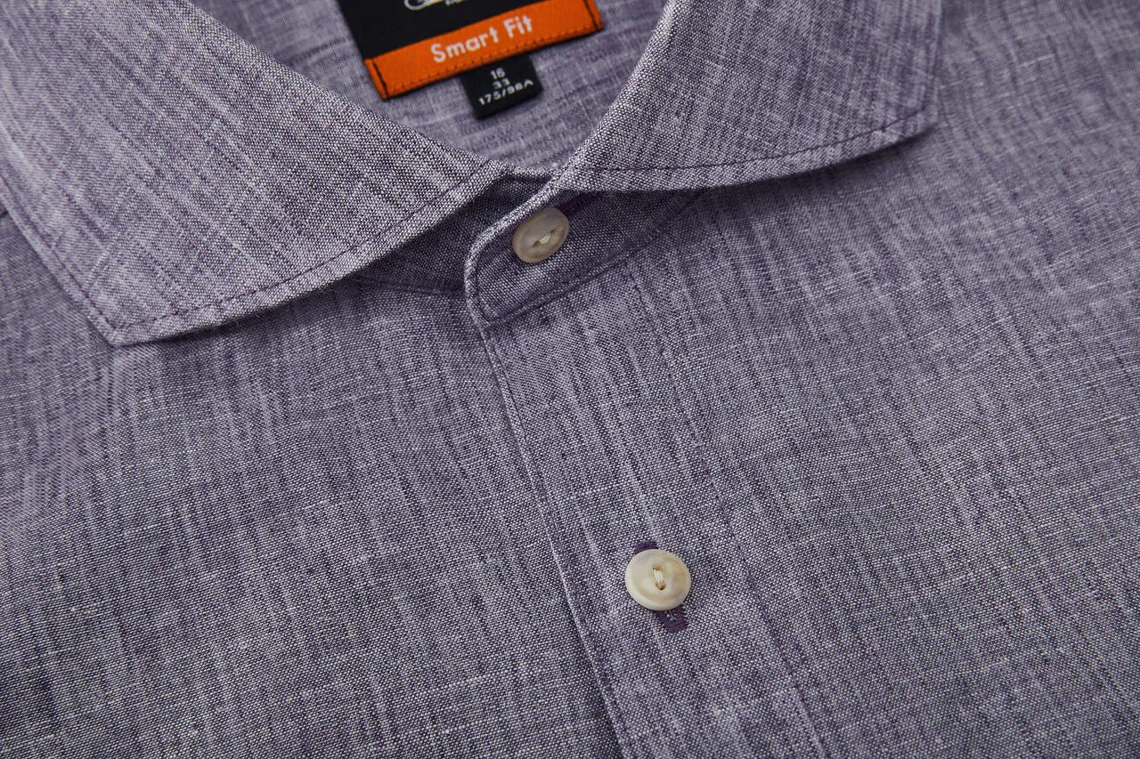 Linen Blend Casual Shirt in Smart Fit Windsor Collar