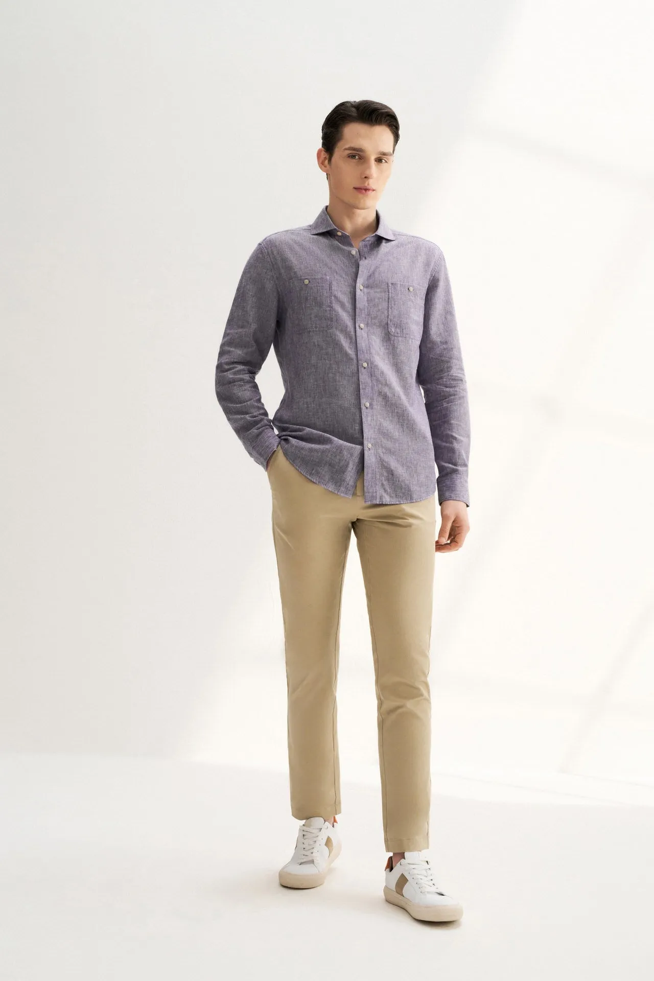 Linen Blend Casual Shirt in Smart Fit Windsor Collar