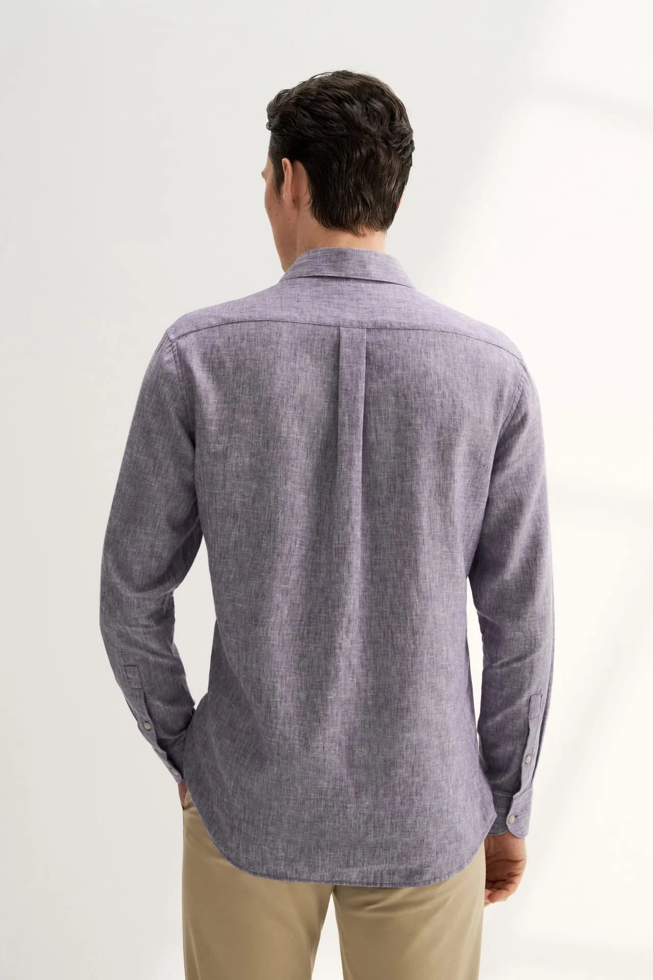 Linen Blend Casual Shirt in Smart Fit Windsor Collar