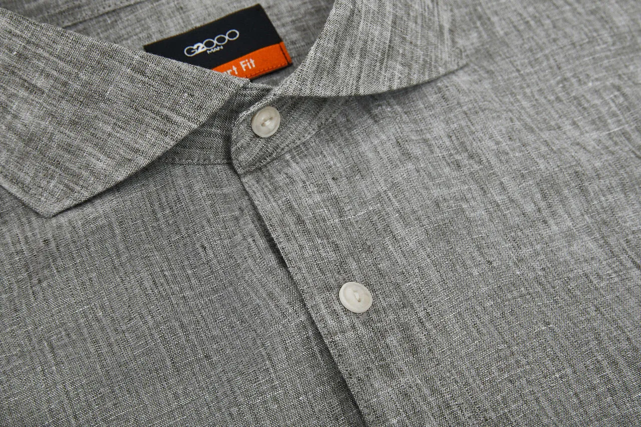 Linen Blend Casual Shirt in Smart Fit Windsor Collar