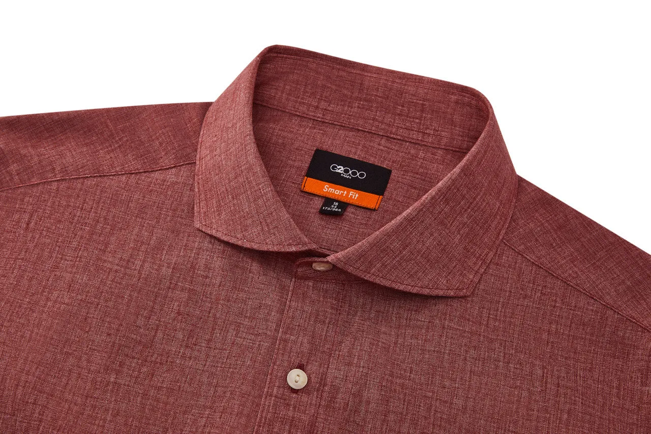 Linen Blend Casual Shirt in Smart Fit Windsor Collar