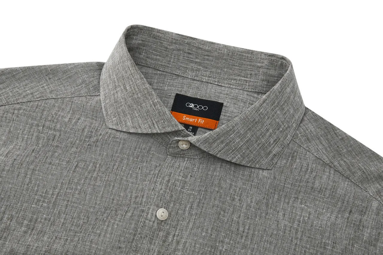 Linen Blend Casual Shirt in Smart Fit Windsor Collar