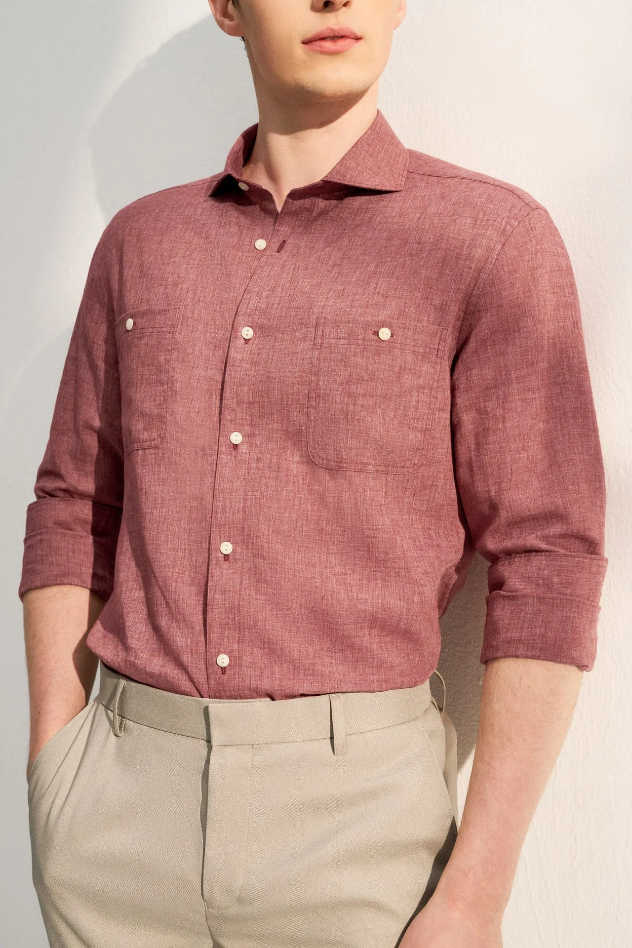 Linen Blend Casual Shirt in Smart Fit Windsor Collar