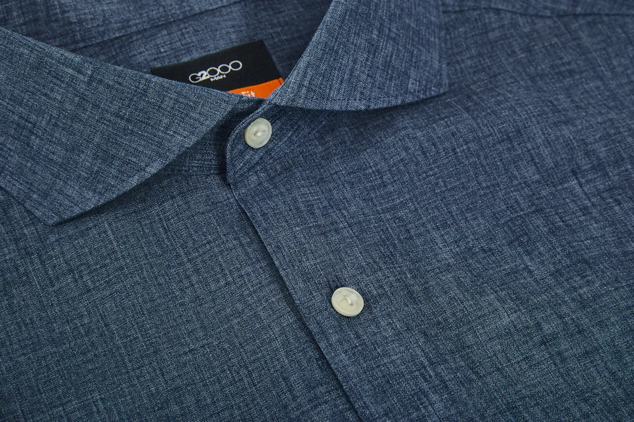 Linen Blend Casual Shirt in Smart Fit Windsor Collar