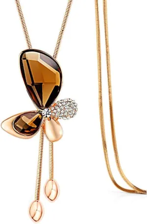 Long Chain Necklace Butterfly Pendant Sweater Necklace with Synthetic Crystals | Butterfly Jewelry | Charm Necklace Chain | Long Pendant Necklace for Women | Women Necklace
