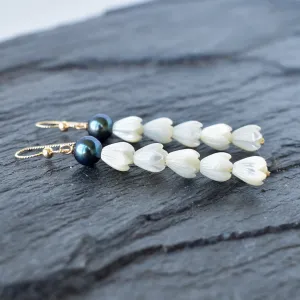 Long Dangle Pikake Earring with Pearl