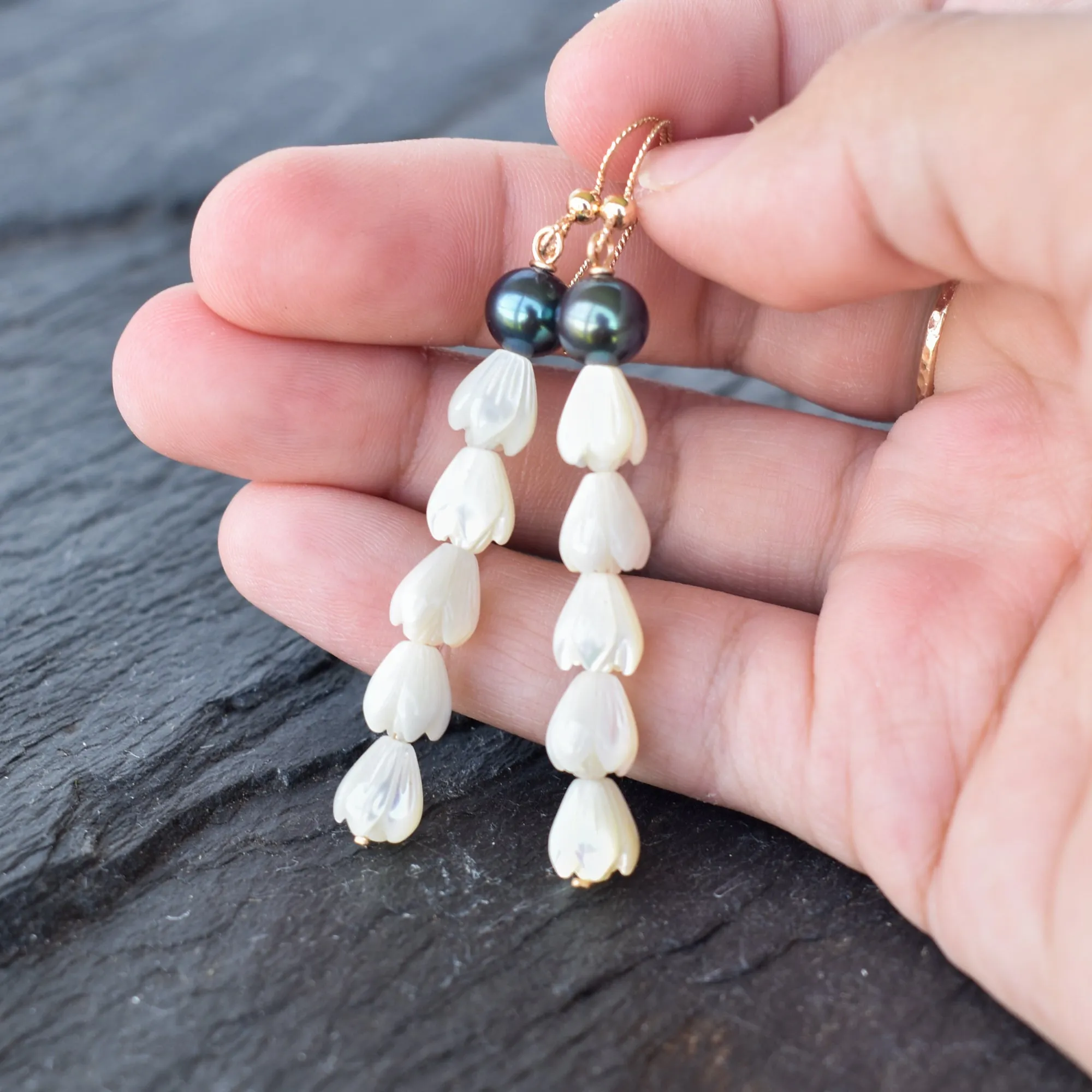 Long Dangle Pikake Earring with Pearl