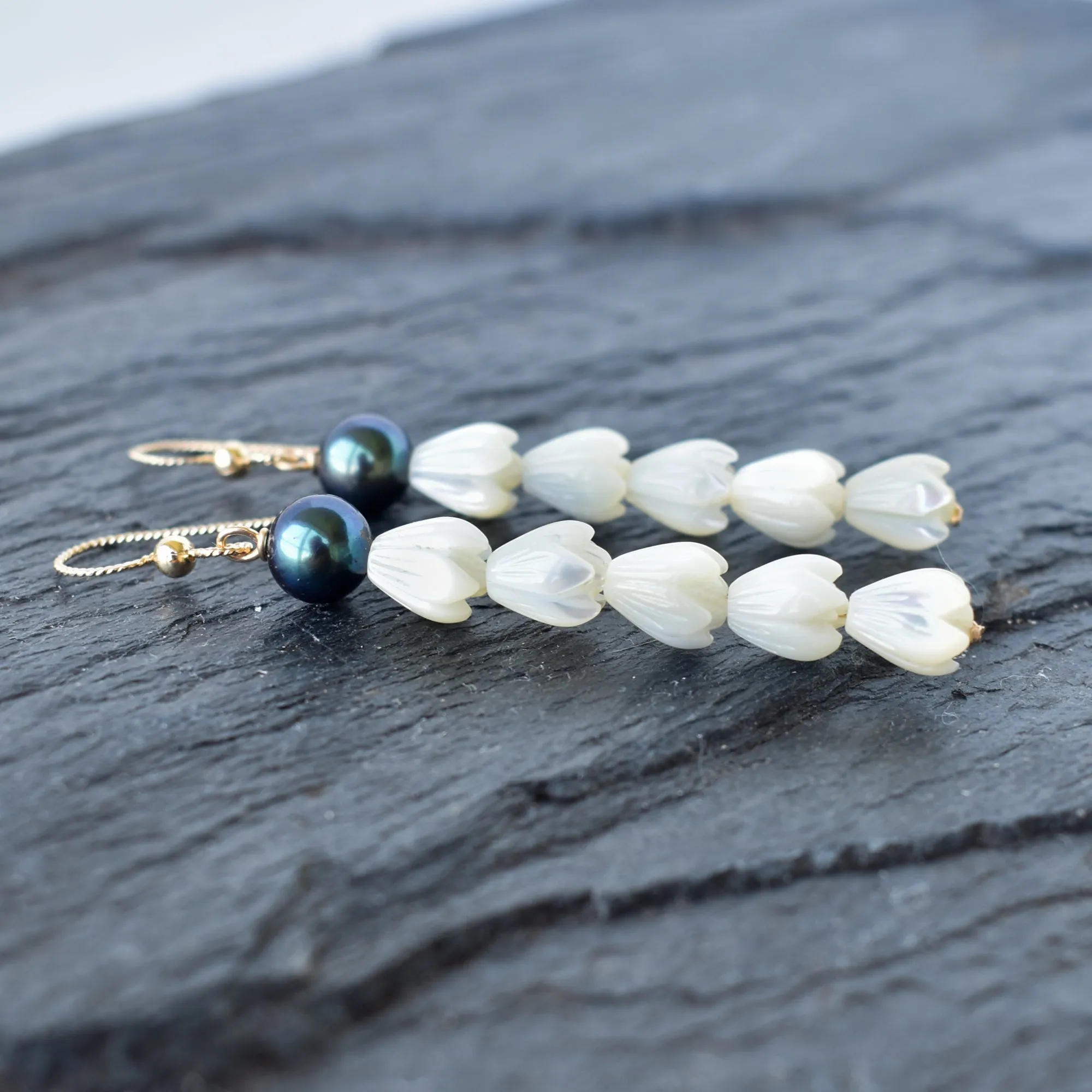 Long Dangle Pikake Earring with Pearl