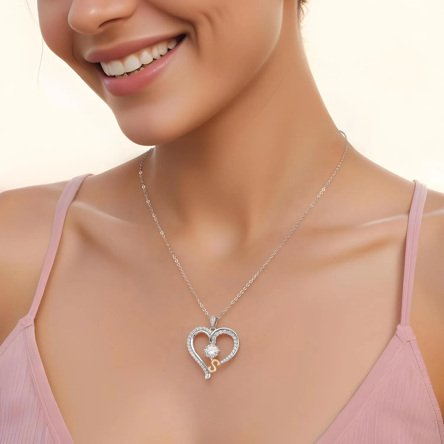 LOUISA SECRET Gorgeous Love Heart Initial Necklaces for Women, 925 Sterling Silver Fine Jewelry, Pendant Heart Necklaces Birthday Anniversary Christmas Gift for Women Wife Mom Girlfriend Lady