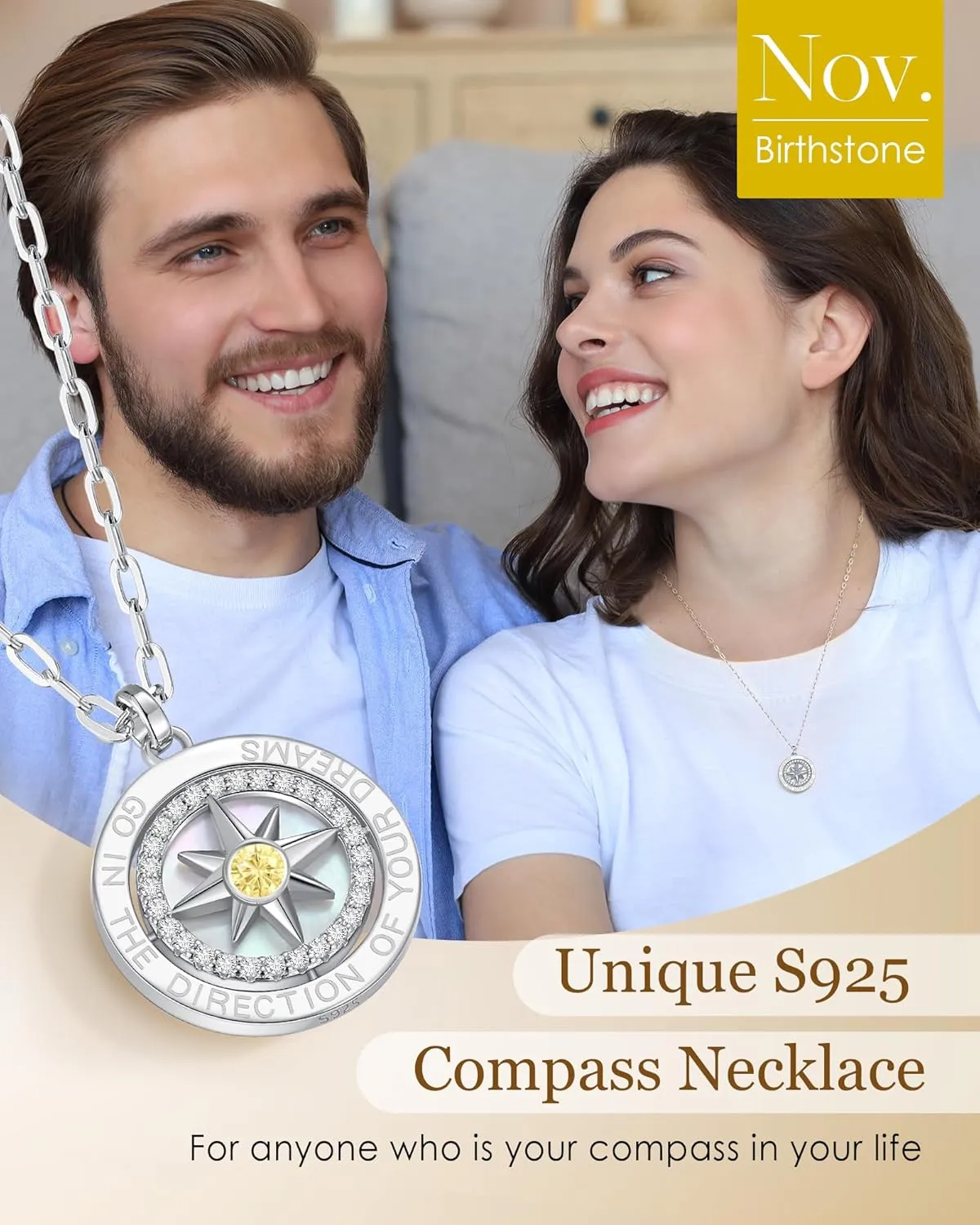 LOUISA SECRET Graduation Gifts for Her 2025, S925 Sterling Silver Compass Birthstone Necklace for Her, Anniversary Birthday Jewelry Gifts for Women Her