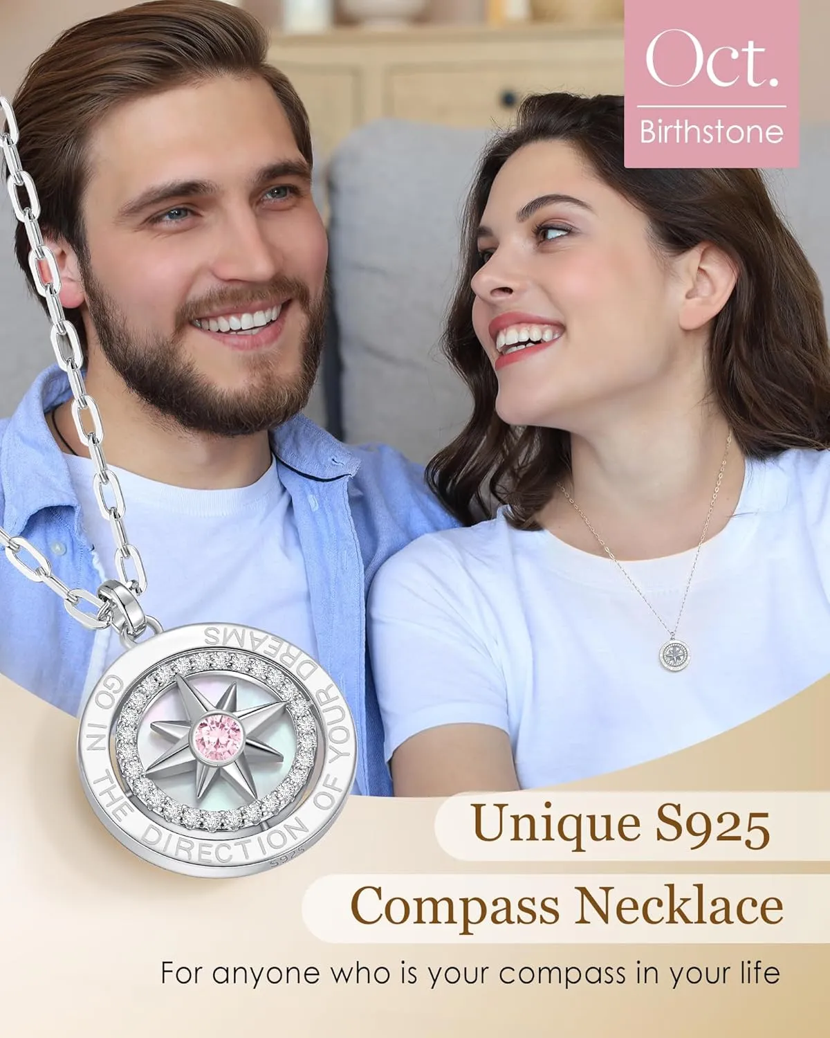 LOUISA SECRET Graduation Gifts for Her 2025, S925 Sterling Silver Compass Birthstone Necklace for Her, Anniversary Birthday Jewelry Gifts for Women Her