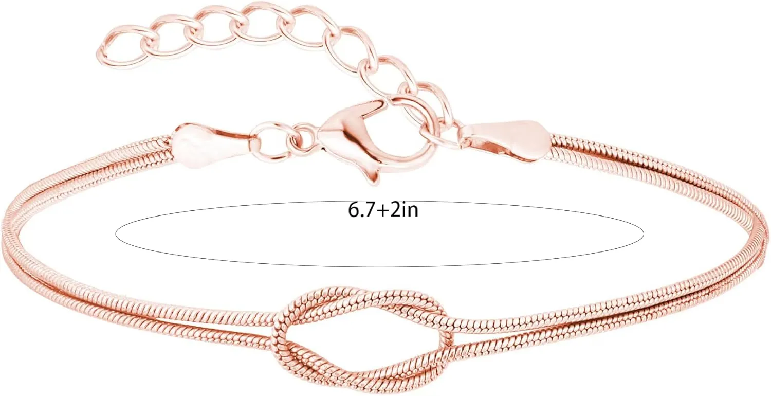Love Knot Bracelet for Women Mother Daughter Knot Bracelet Gold Silver Snake Chain Bracelets Infinity Knots Herringbone Chain Bracelets Adjustable Matching Relationship Bracelets for Couples Friendship Jewelry