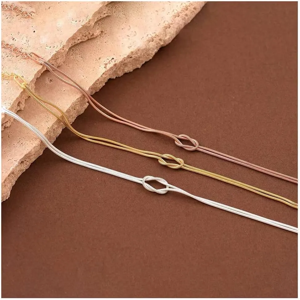 Love Knot Bracelet for Women Mother Daughter Knot Bracelet Gold Silver Snake Chain Bracelets Infinity Knots Herringbone Chain Bracelets Adjustable Matching Relationship Bracelets for Couples Friendship Jewelry