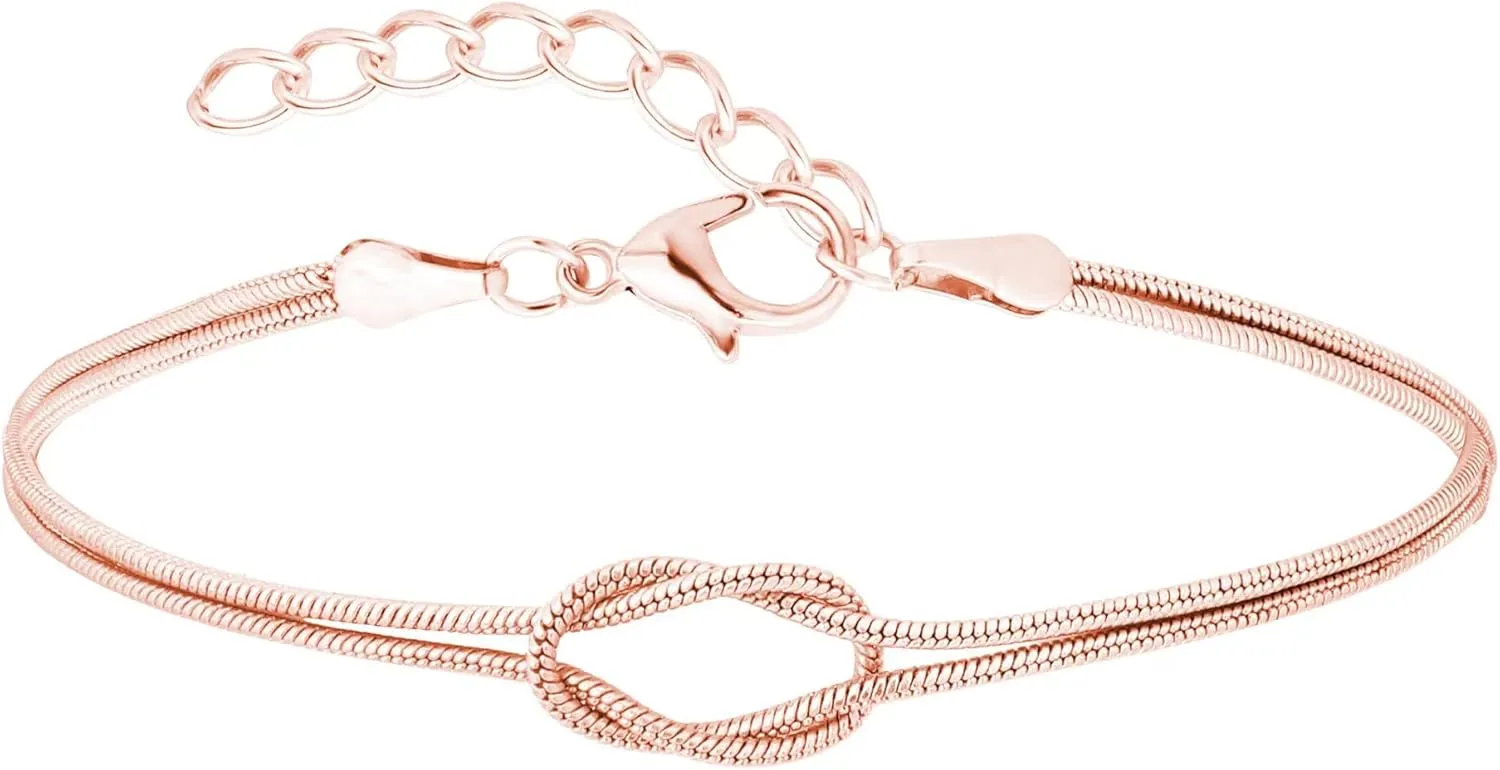 Love Knot Bracelet for Women Mother Daughter Knot Bracelet Gold Silver Snake Chain Bracelets Infinity Knots Herringbone Chain Bracelets Adjustable Matching Relationship Bracelets for Couples Friendship Jewelry