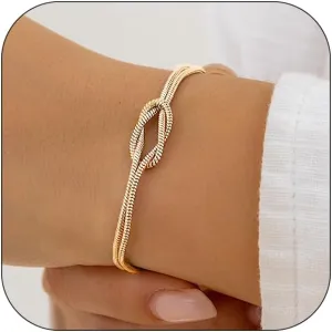 Love Knot Snake Chain Infinity Bracelets for Women Gold Silver Plated Love Knot Bracelet Matching Bracelets for Couples Friendship Relationship Bracelets Valentine Christmas Gifts for Her Jewelry