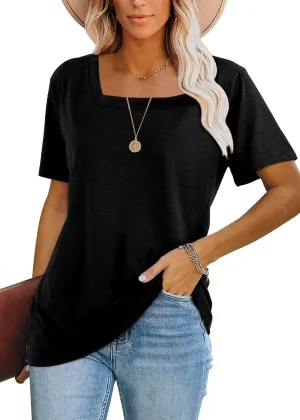 Lunivop Womens Tops Casual V Neck Short Sleeve Solid Color Basic T Shirt