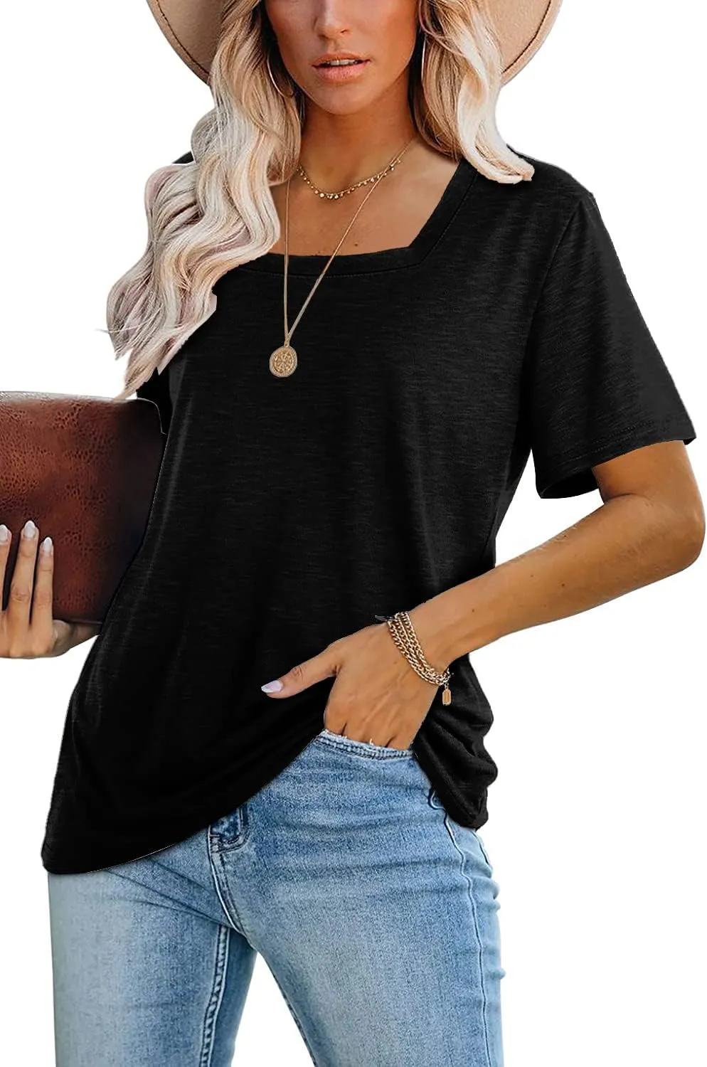 Lunivop Womens Tops Casual V Neck Short Sleeve Solid Color Basic T Shirt