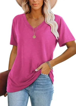 Lunivop Womens Tops Casual V Neck Short Sleeve Solid Color Basic T Shirt