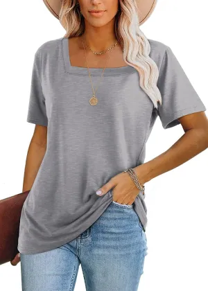 Lunivop Womens Tops Casual V Neck Short Sleeve Solid Color Basic T Shirt