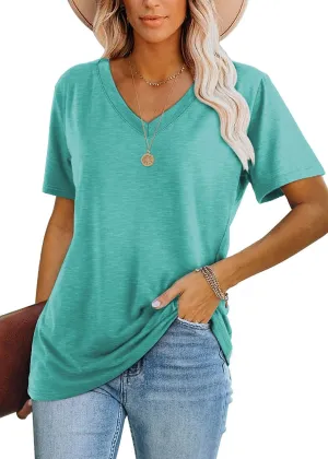 Lunivop Womens Tops Casual V Neck Short Sleeve Solid Color Basic T Shirt