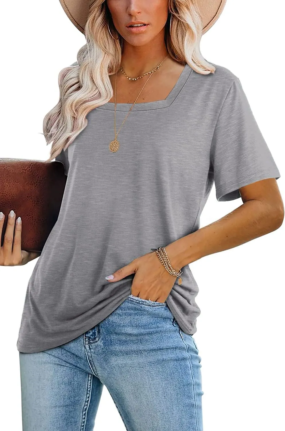 Lunivop Womens Tops Casual V Neck Short Sleeve Solid Color Basic T Shirt