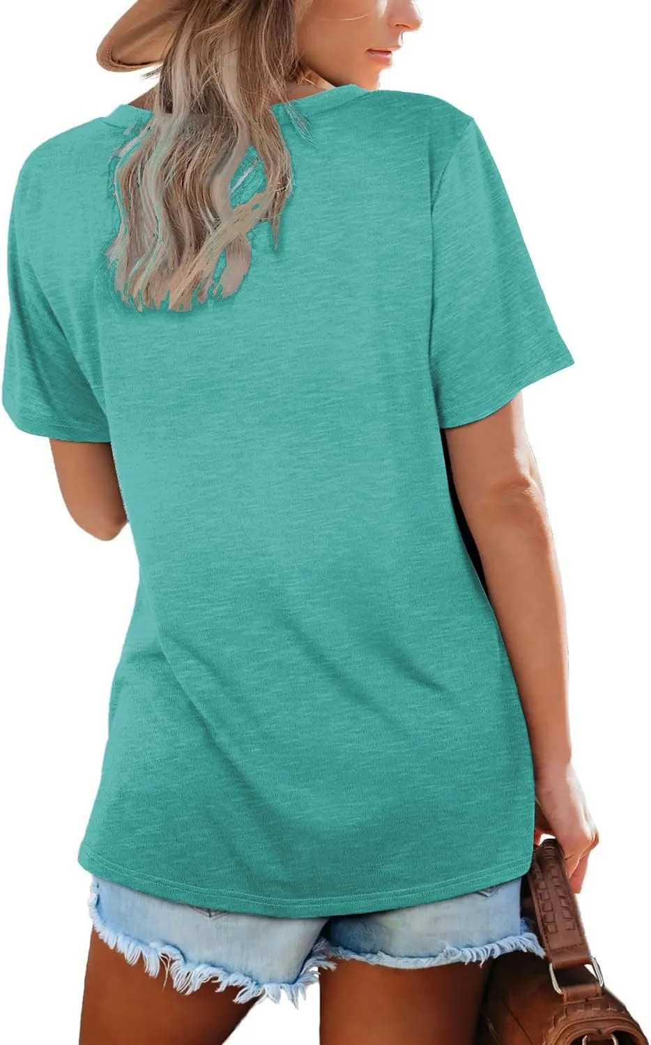 Lunivop Womens Tops Casual V Neck Short Sleeve Solid Color Basic T Shirt