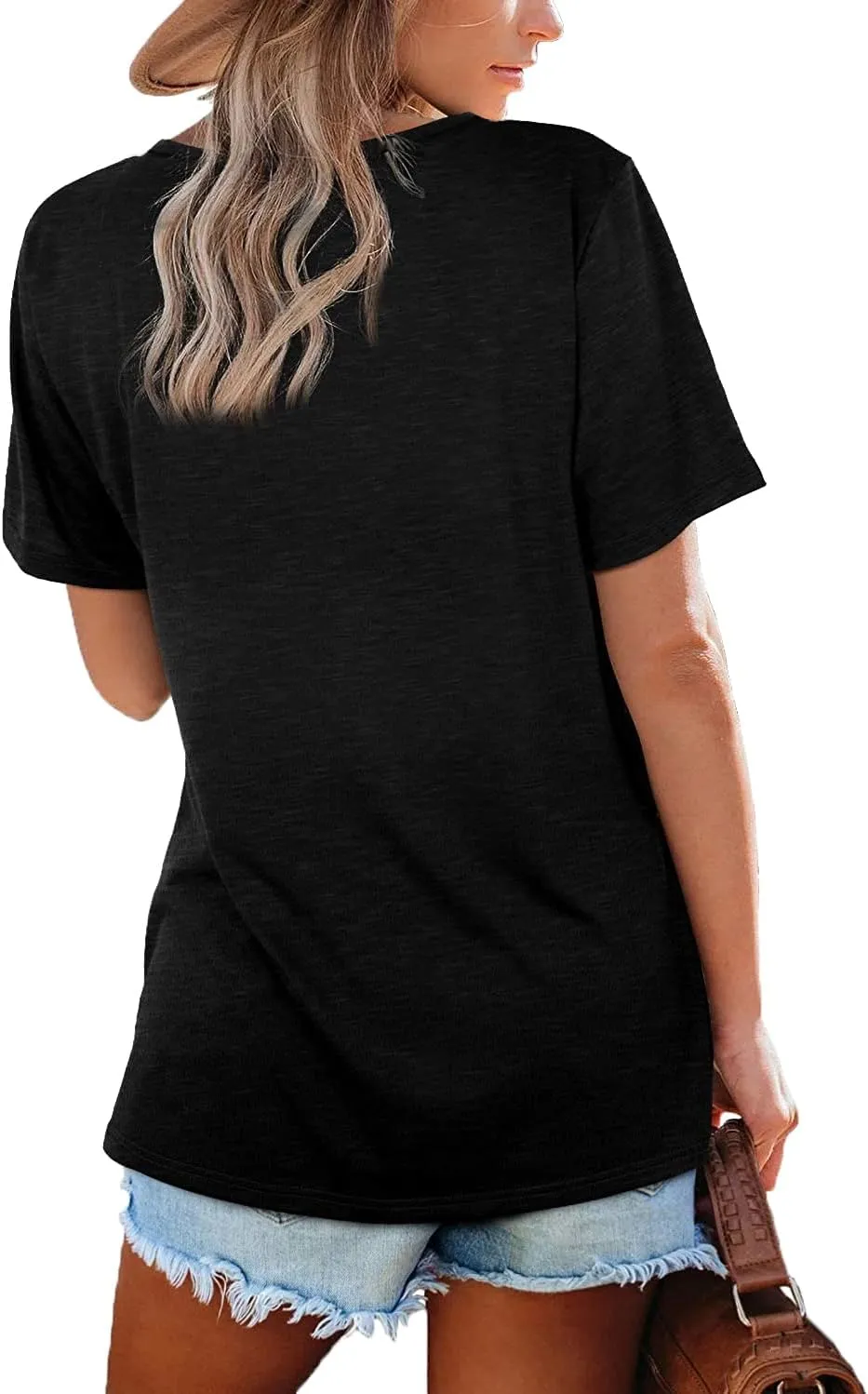 Lunivop Womens Tops Casual V Neck Short Sleeve Solid Color Basic T Shirt