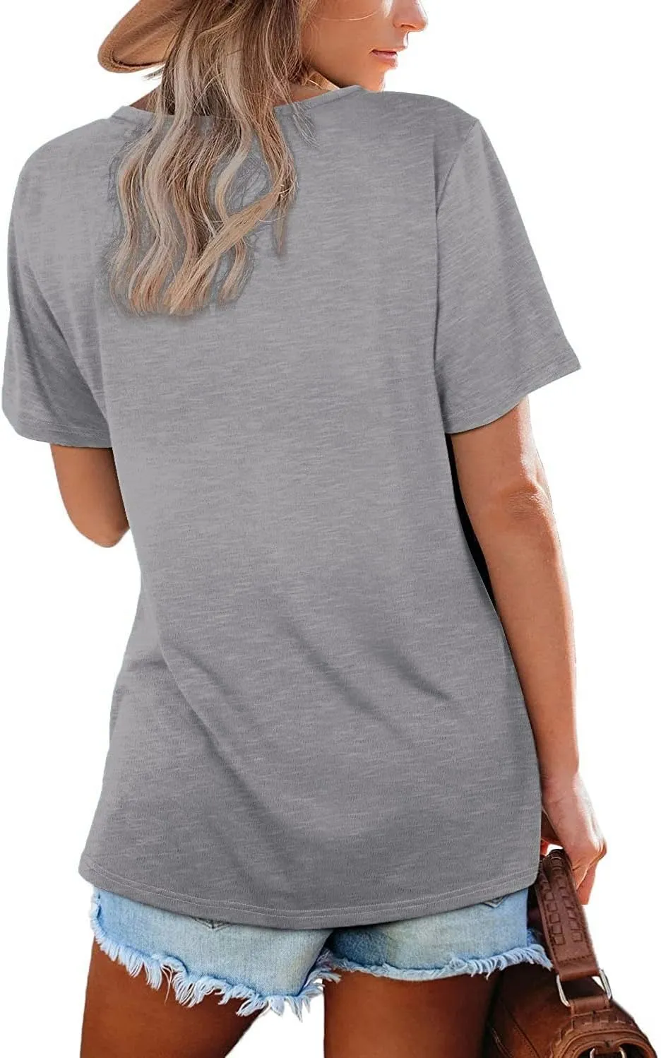 Lunivop Womens Tops Casual V Neck Short Sleeve Solid Color Basic T Shirt