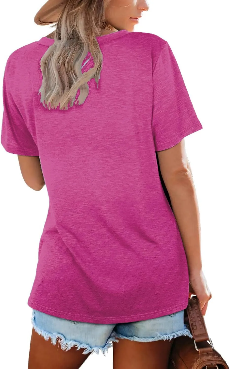 Lunivop Womens Tops Casual V Neck Short Sleeve Solid Color Basic T Shirt
