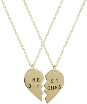 LUX ACCESSORIES Best Friends BFF Best Bitches Heart Pendant Necklaces (2pc)